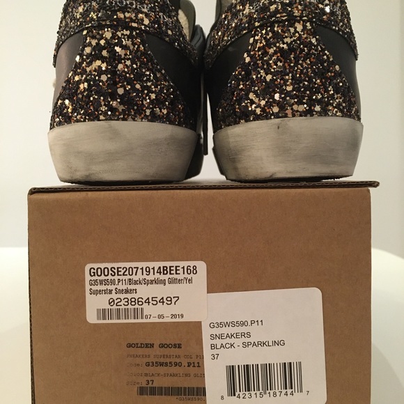 Golden Goose Superstar Black/Glitter/Yellow 37 NIB - Picture 3 of 8